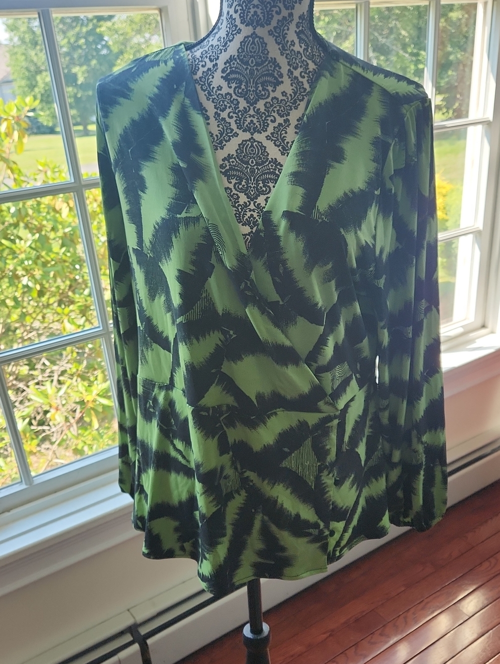 Alfani Green & Black Wrap-Style Blouse